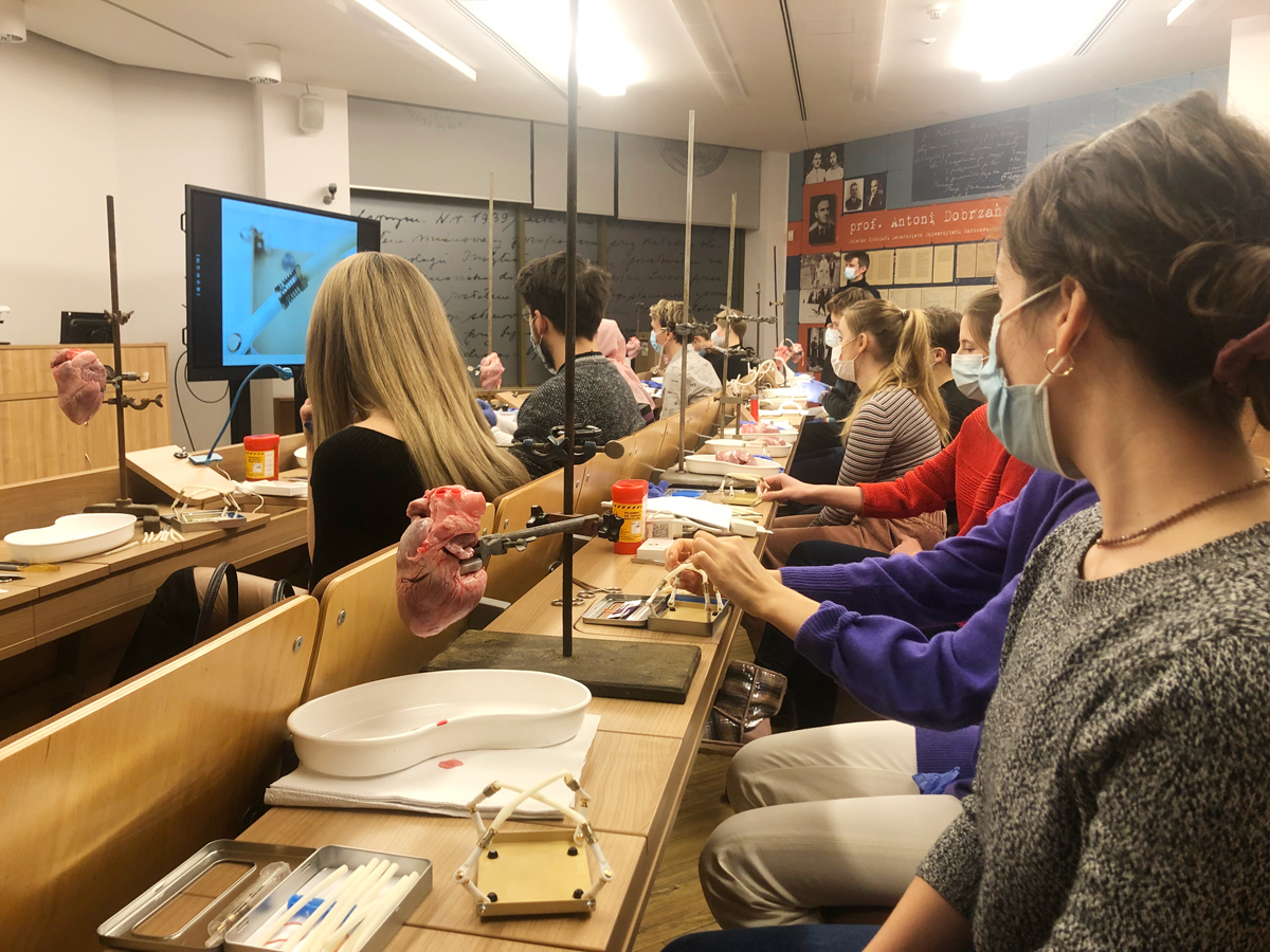 Medical students practice cardiac surgery skills